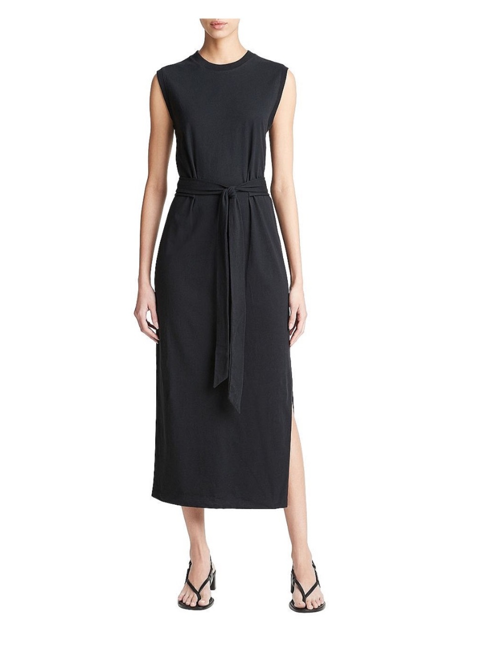 Vince Black Cotton Sleeveless Wrap Dress